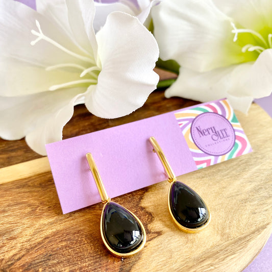 18K Gold Filled Black Dangle Drop