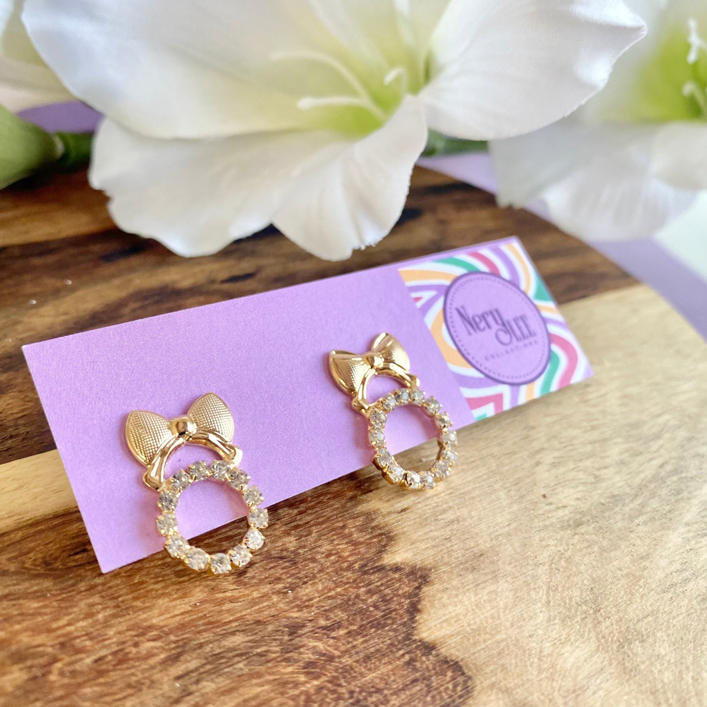 Bow With CZ Stones Stud Earrings