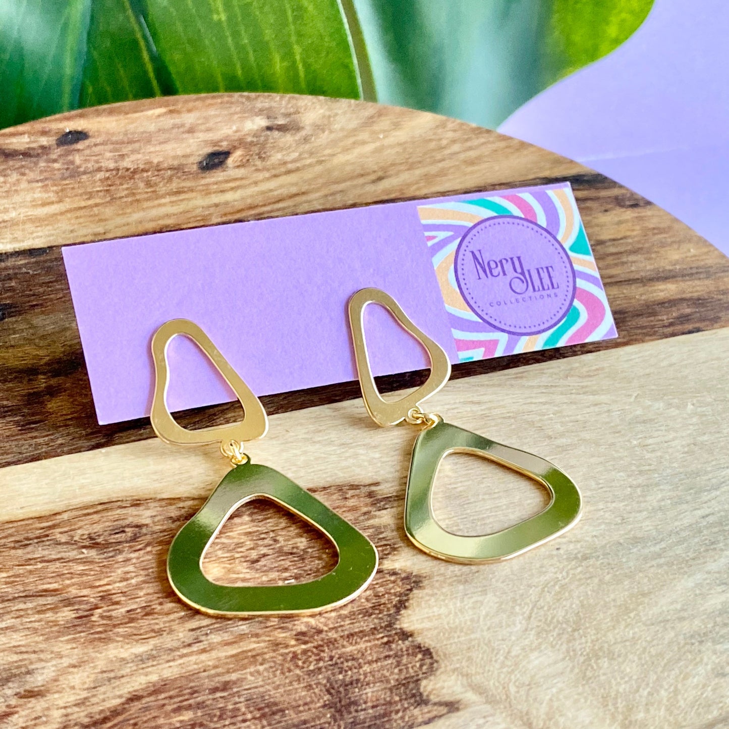 Abstract Rounded Triangle Dangle Earrings