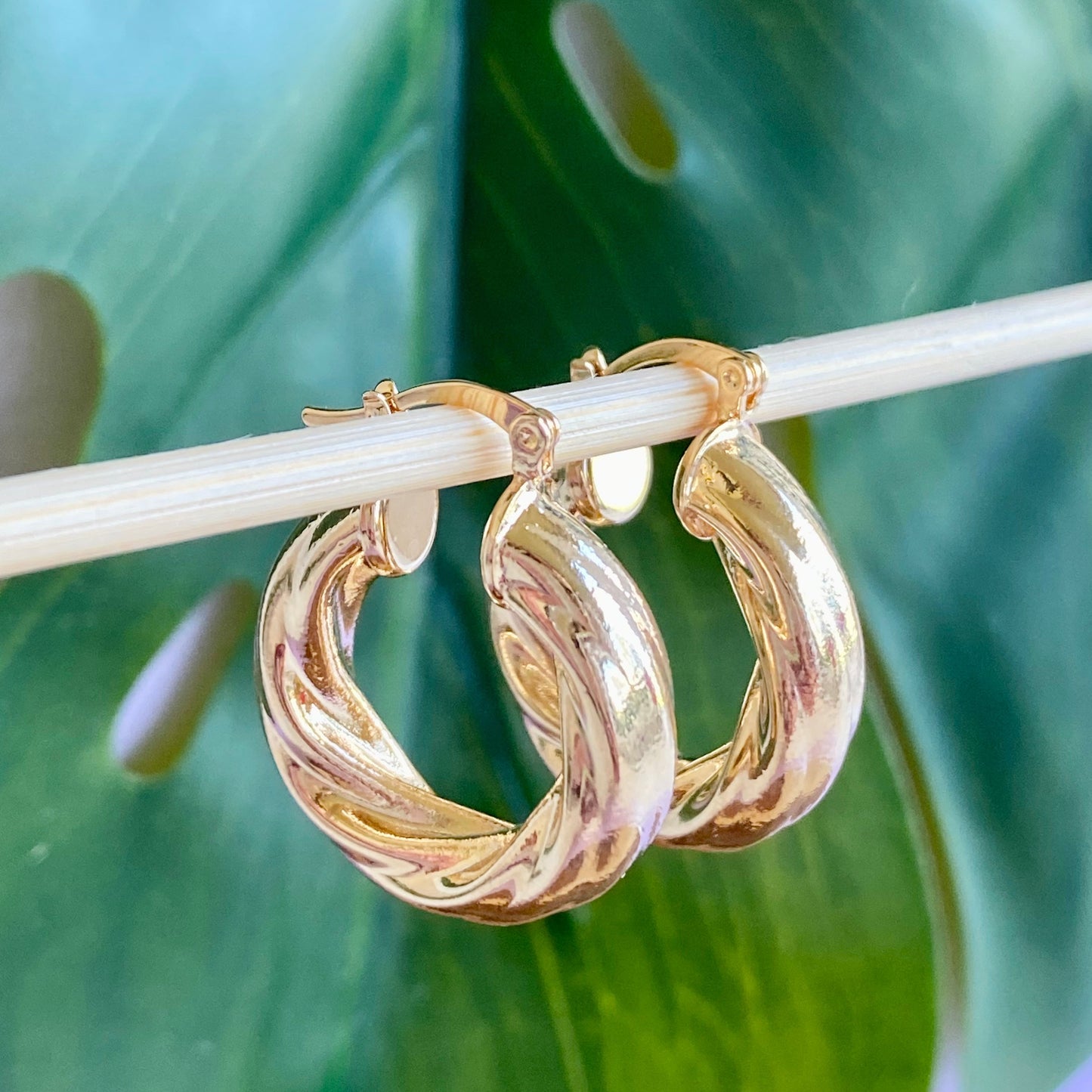18K Gold Filled Twisted Hoop Lever Back Earrings