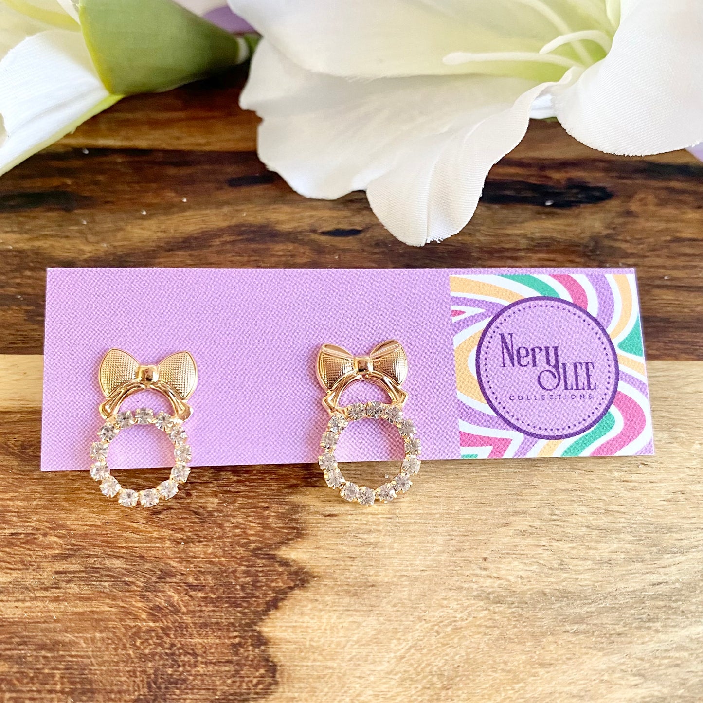 Bow With CZ Stones Stud Earrings