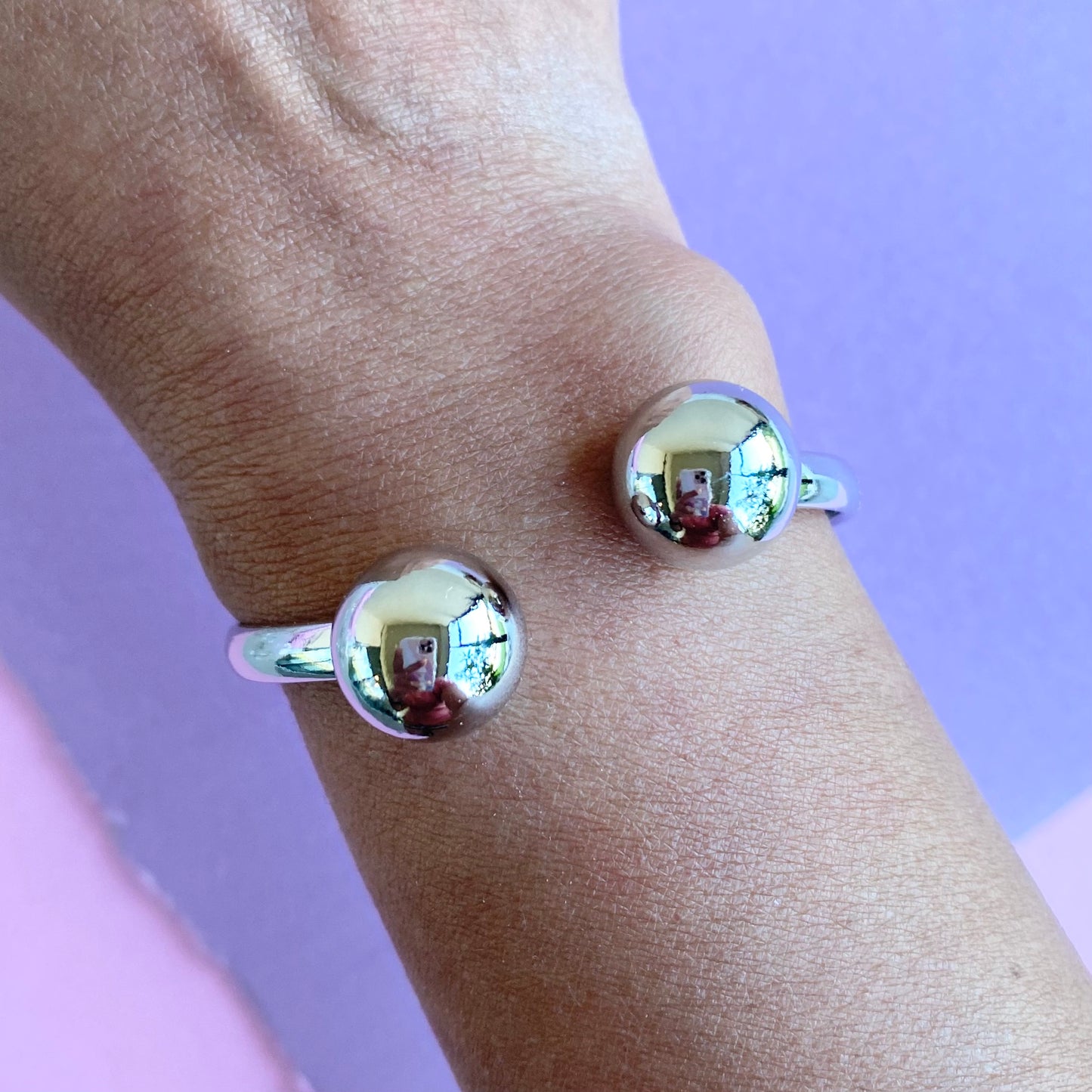 18K Gold/Rhodium Filled Classic Bold Ball Open Bangle