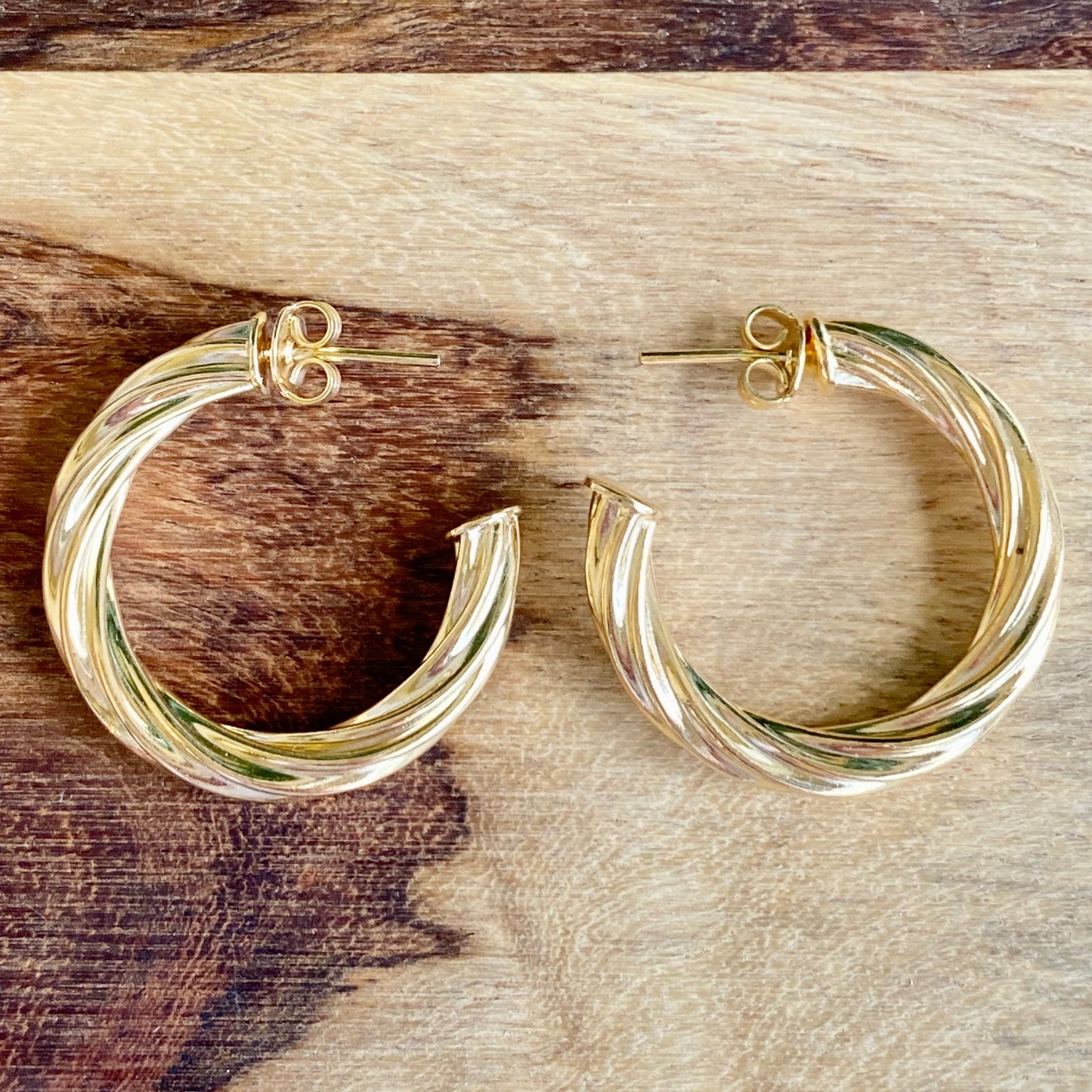 18K Gold Filled Open Hoop Twisted Rope Stud Earrings