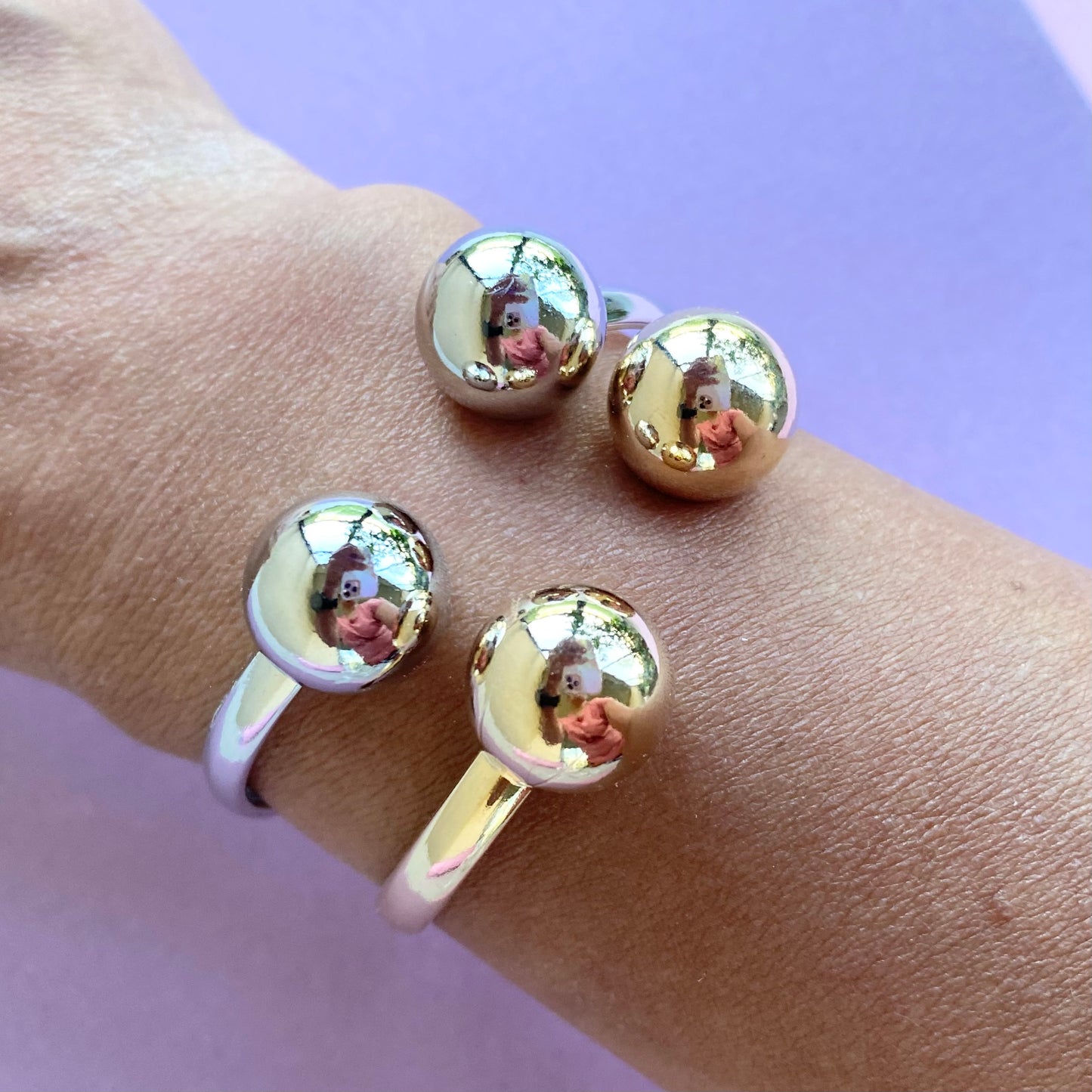 18K Gold/Rhodium Filled Classic Bold Ball Open Bangle