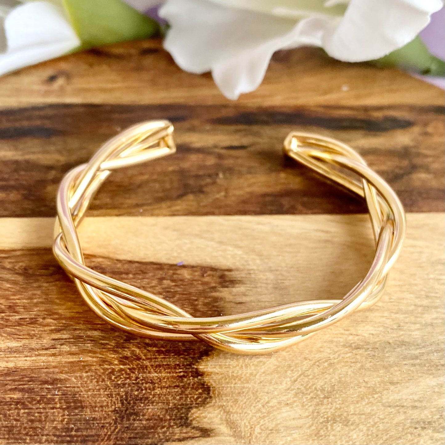 18K Gold Filled Twisted Open Bangle