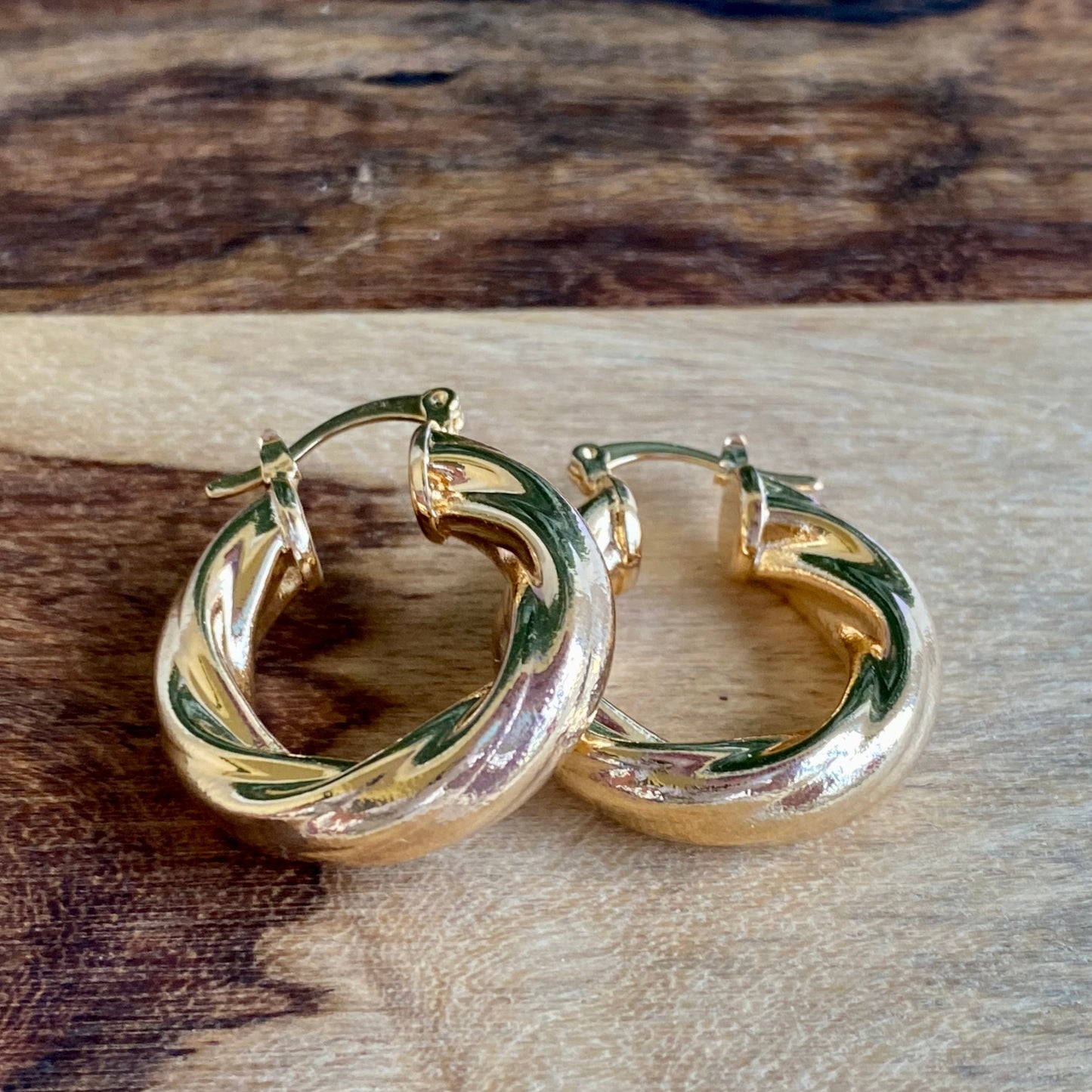 18K Gold Filled Twisted Hoop Lever Back Earrings