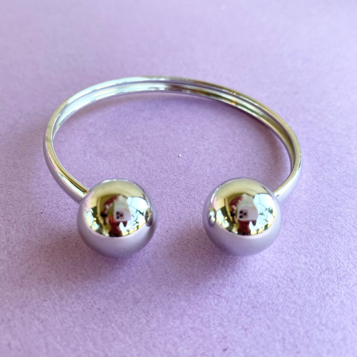 18K Gold/Rhodium Filled Classic Bold Ball Open Bangle