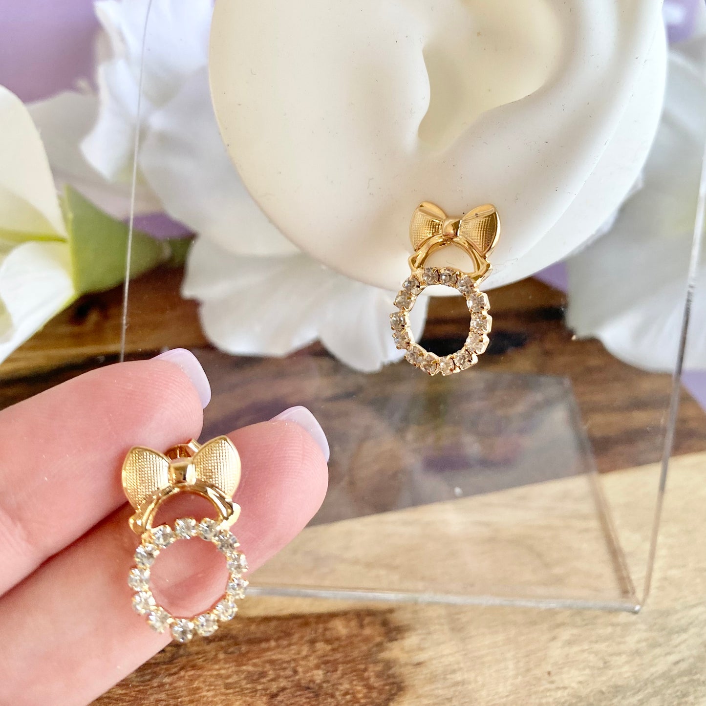 Bow With CZ Stones Stud Earrings