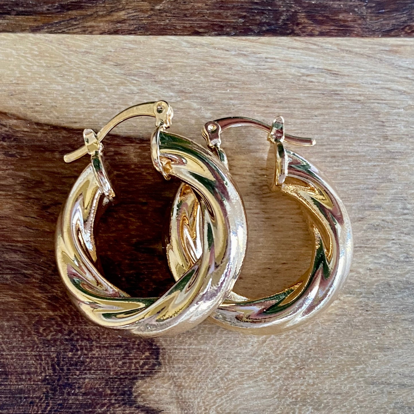 18K Gold Filled Twisted Hoop Lever Back Earrings