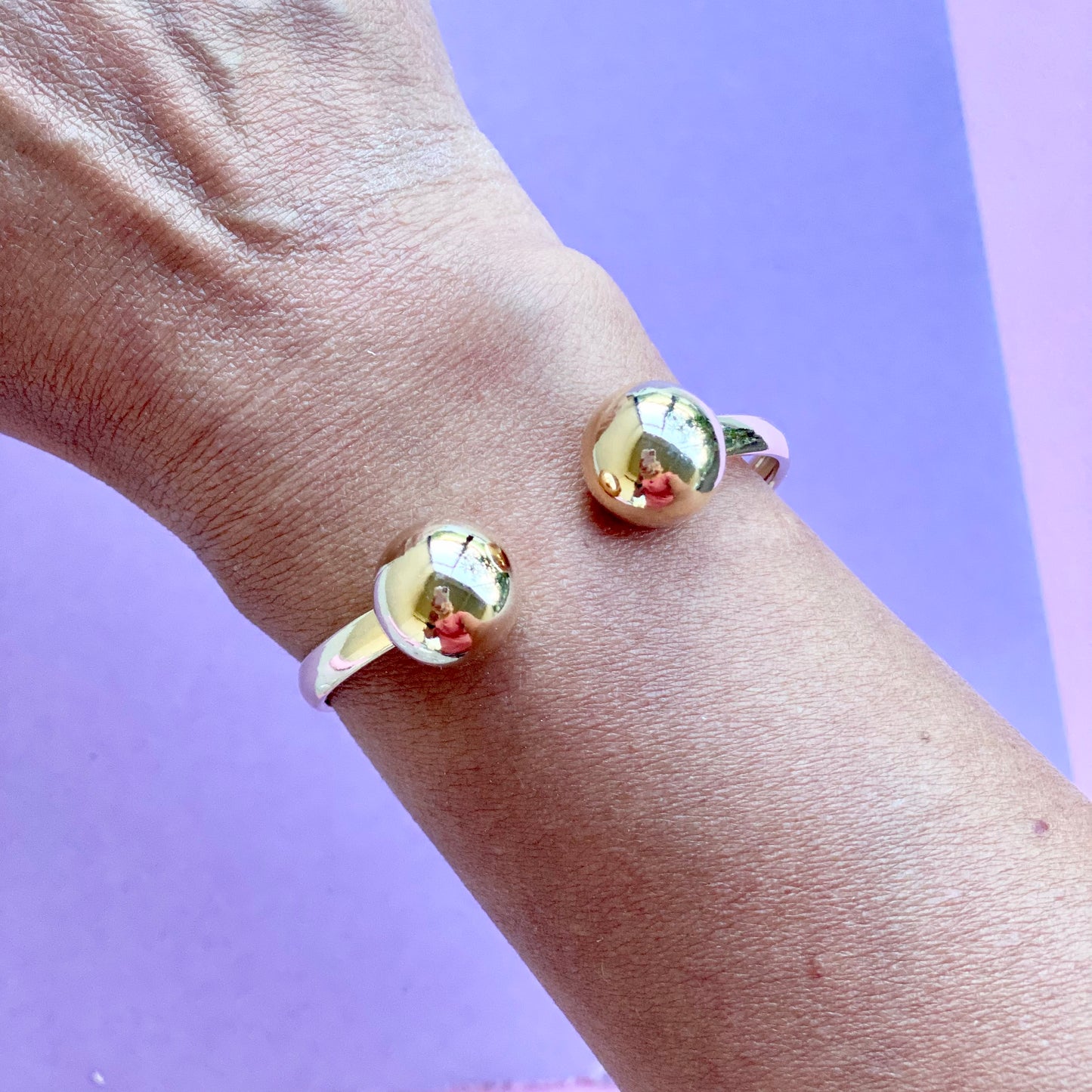 18K Gold/Rhodium Filled Classic Bold Ball Open Bangle