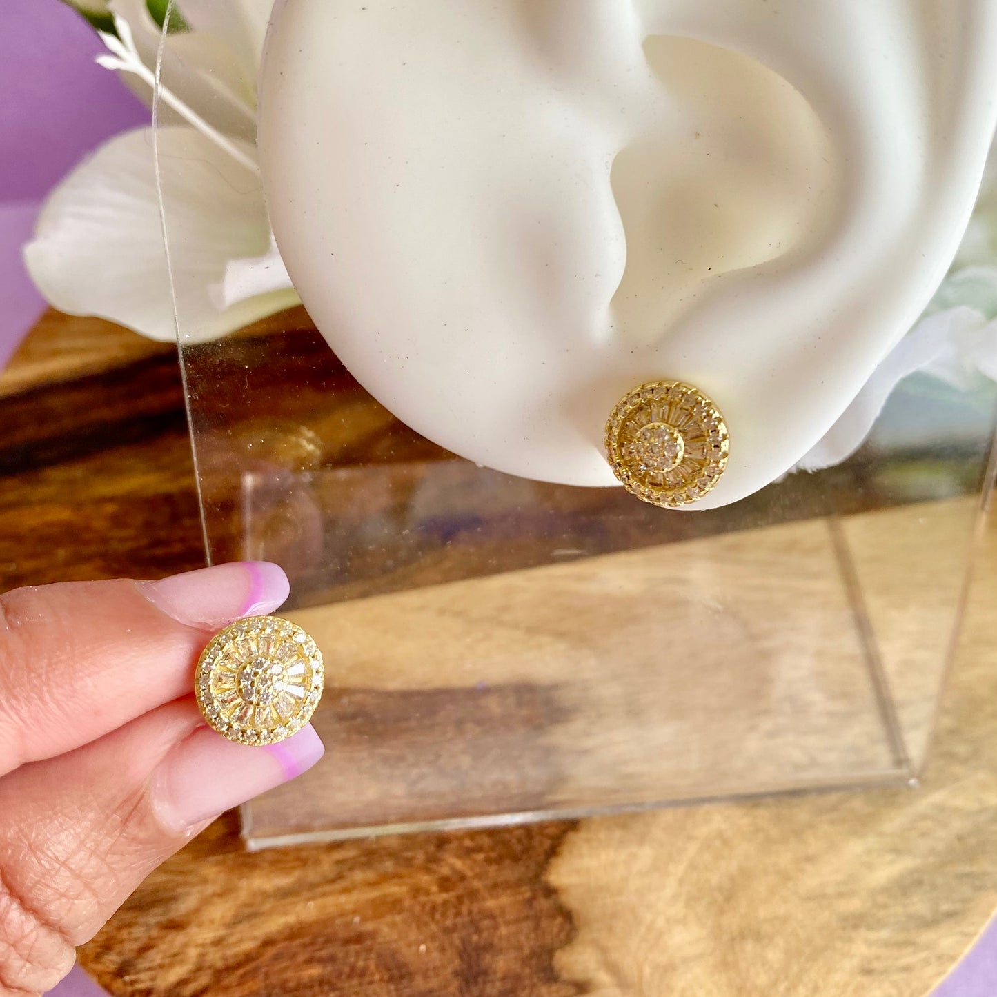 CZ Round Pave Stud Earrings