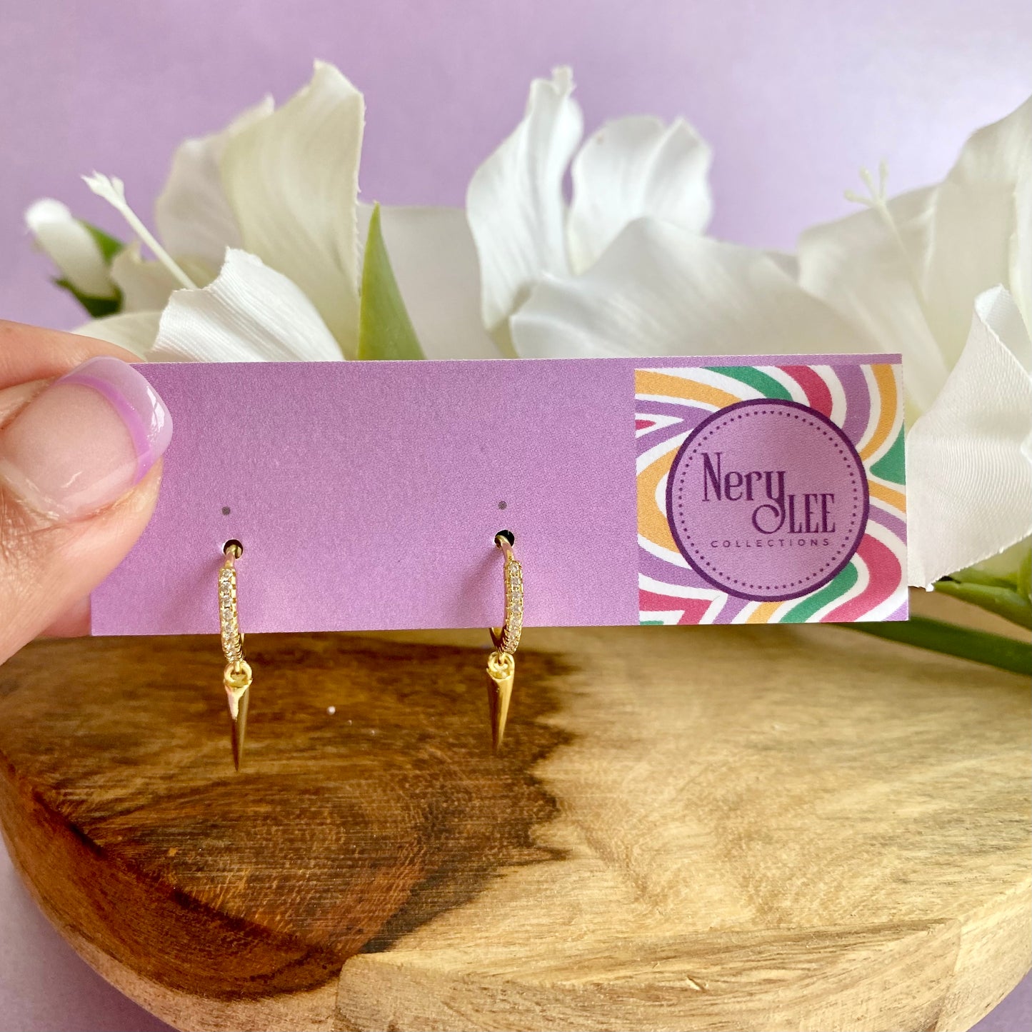 18K Gold Filled Spike Dangle Huggies