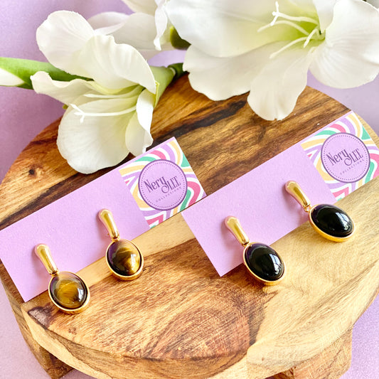 18K Gold Filled Oval Dangle Stone Stud Earrings