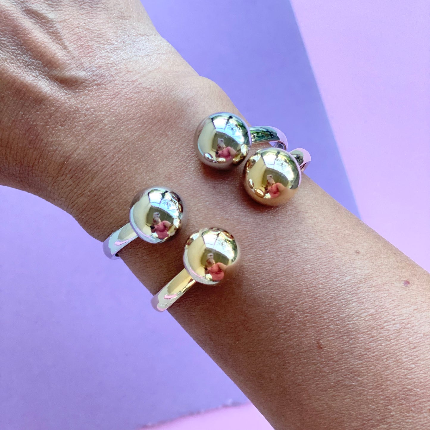 18K Gold/Rhodium Filled Classic Bold Ball Open Bangle