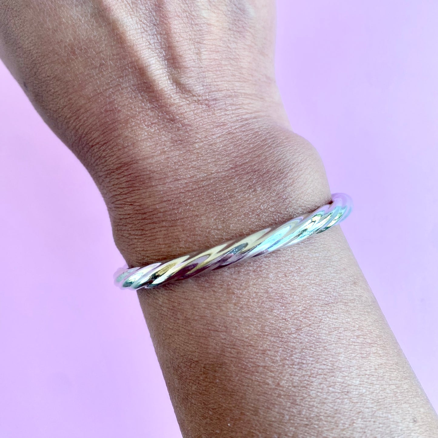 18K Gold/Rhodium Filled Thick Twirled Open Bangle