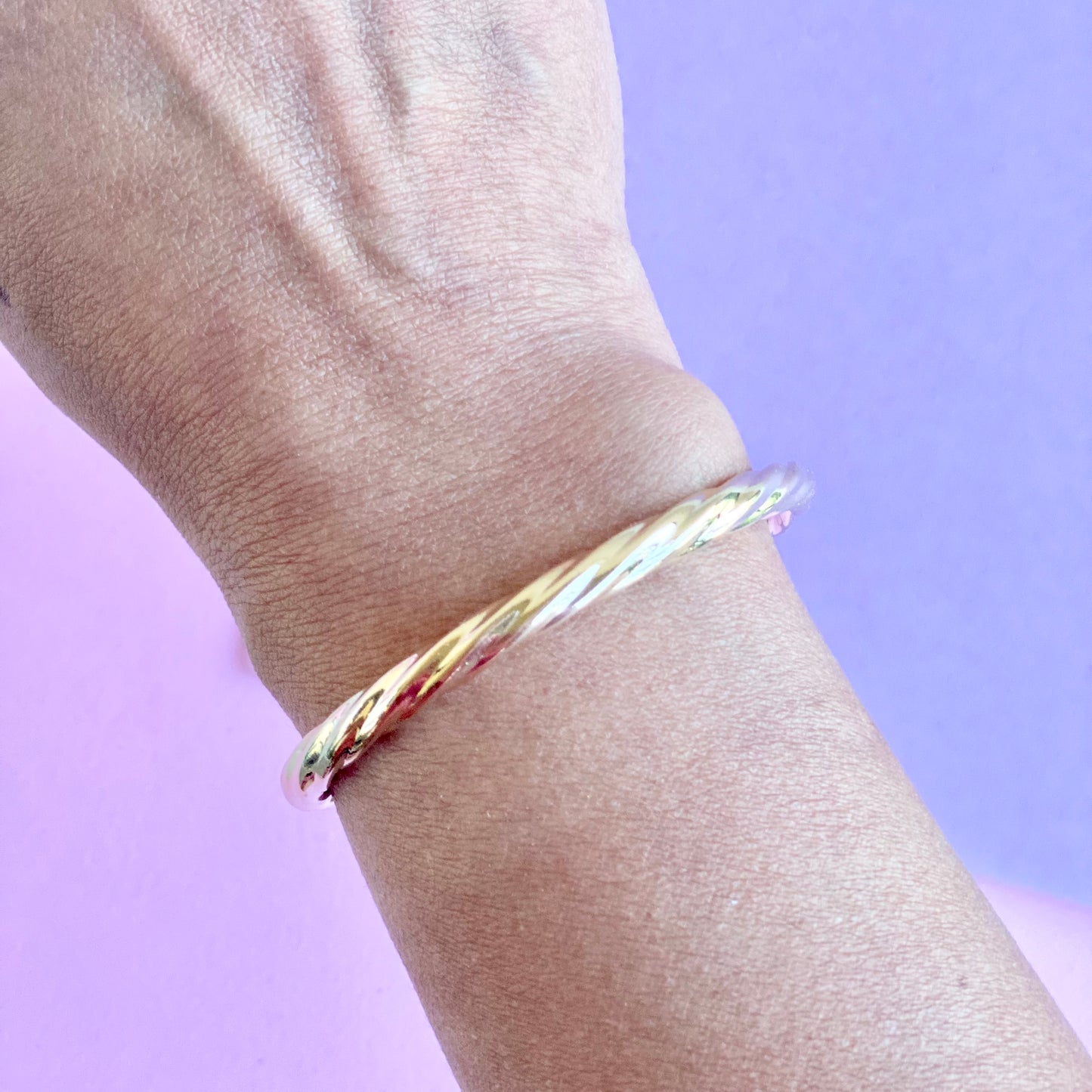 18K Gold/Rhodium Filled Thick Twirled Open Bangle