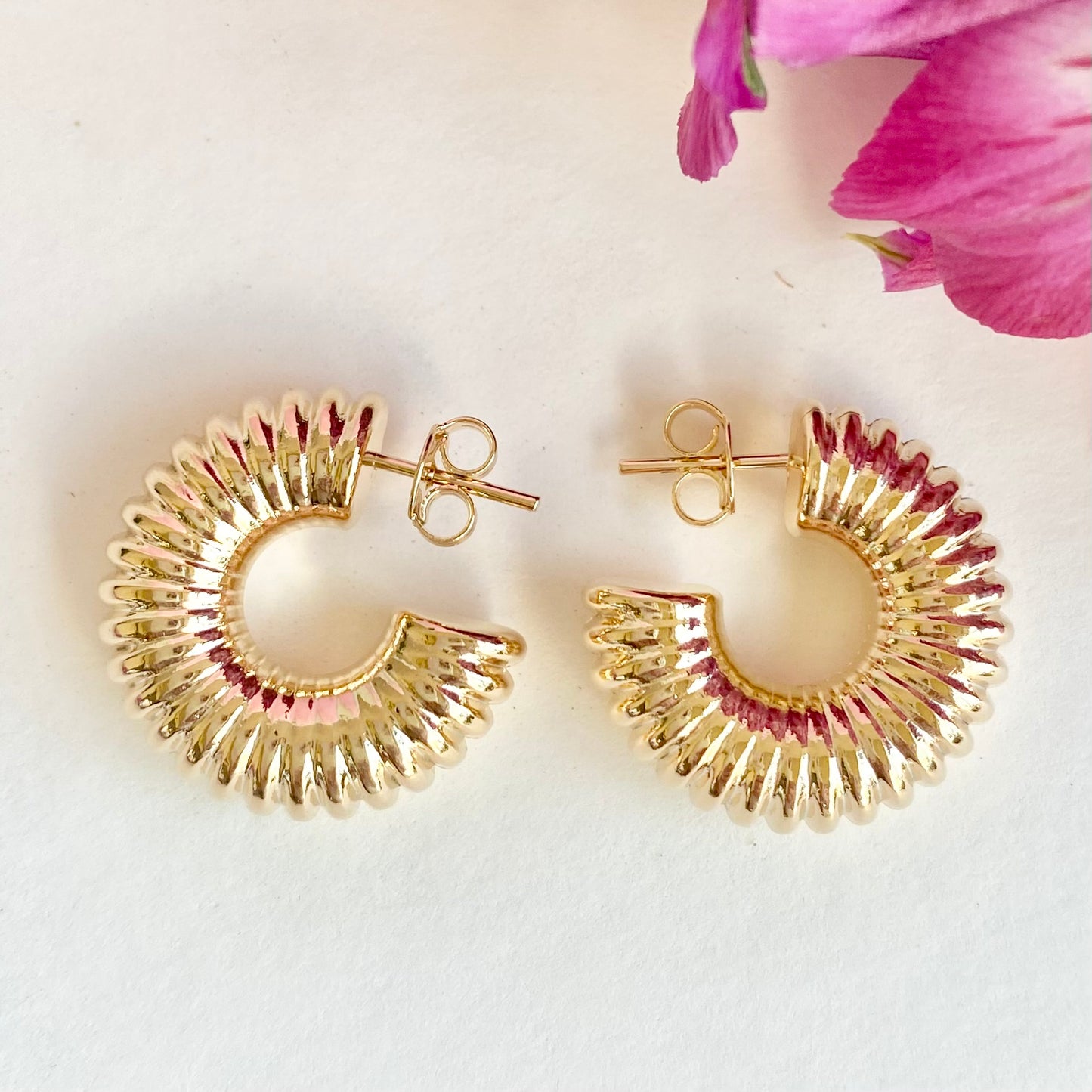 18K Gold Filled Thick Textured Hoop Earrings (Small)