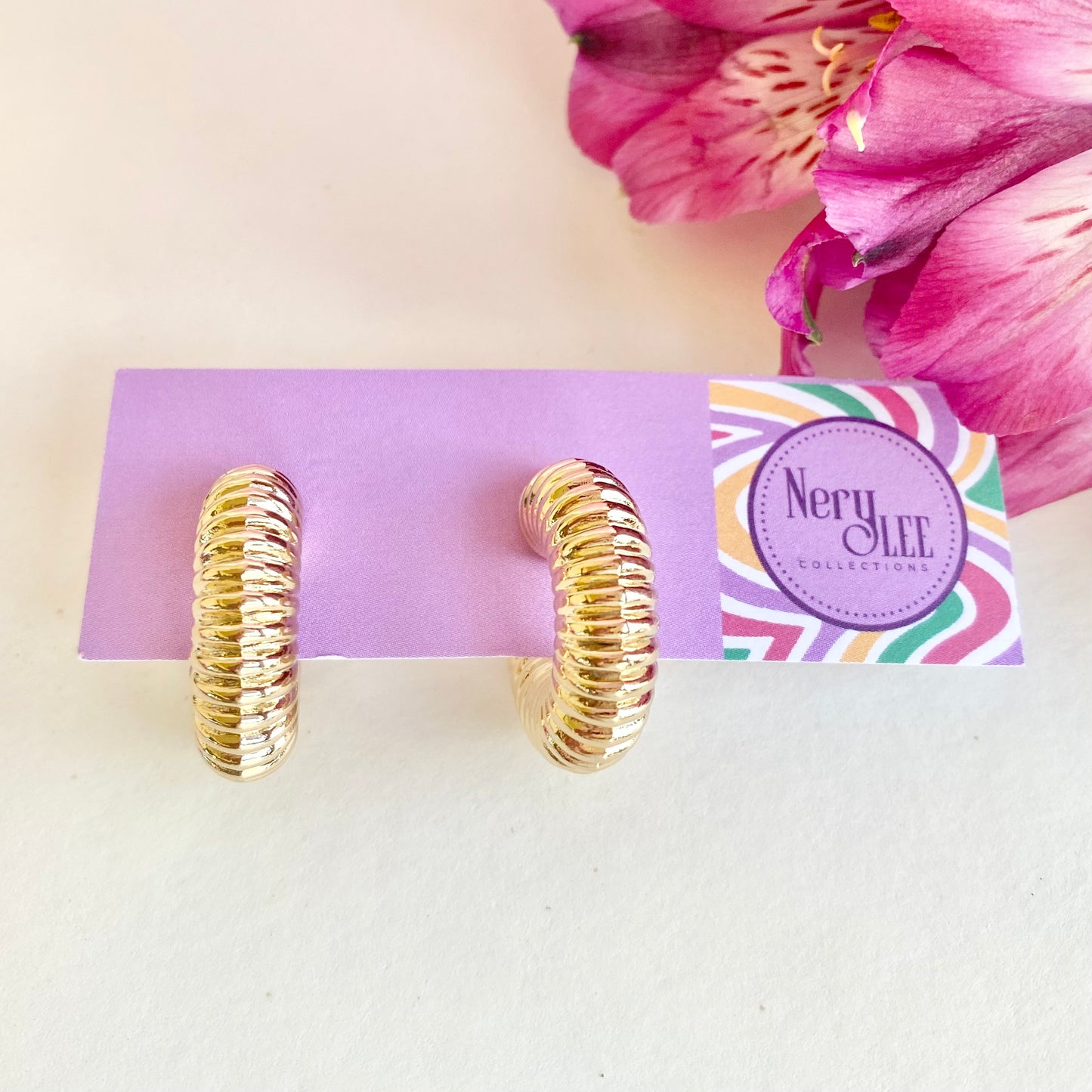 18K Gold Filled Thick Textured Hoop Earrings (Small)