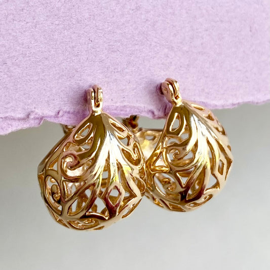 18K Gold Filled Bali Basket Leverback Earrings