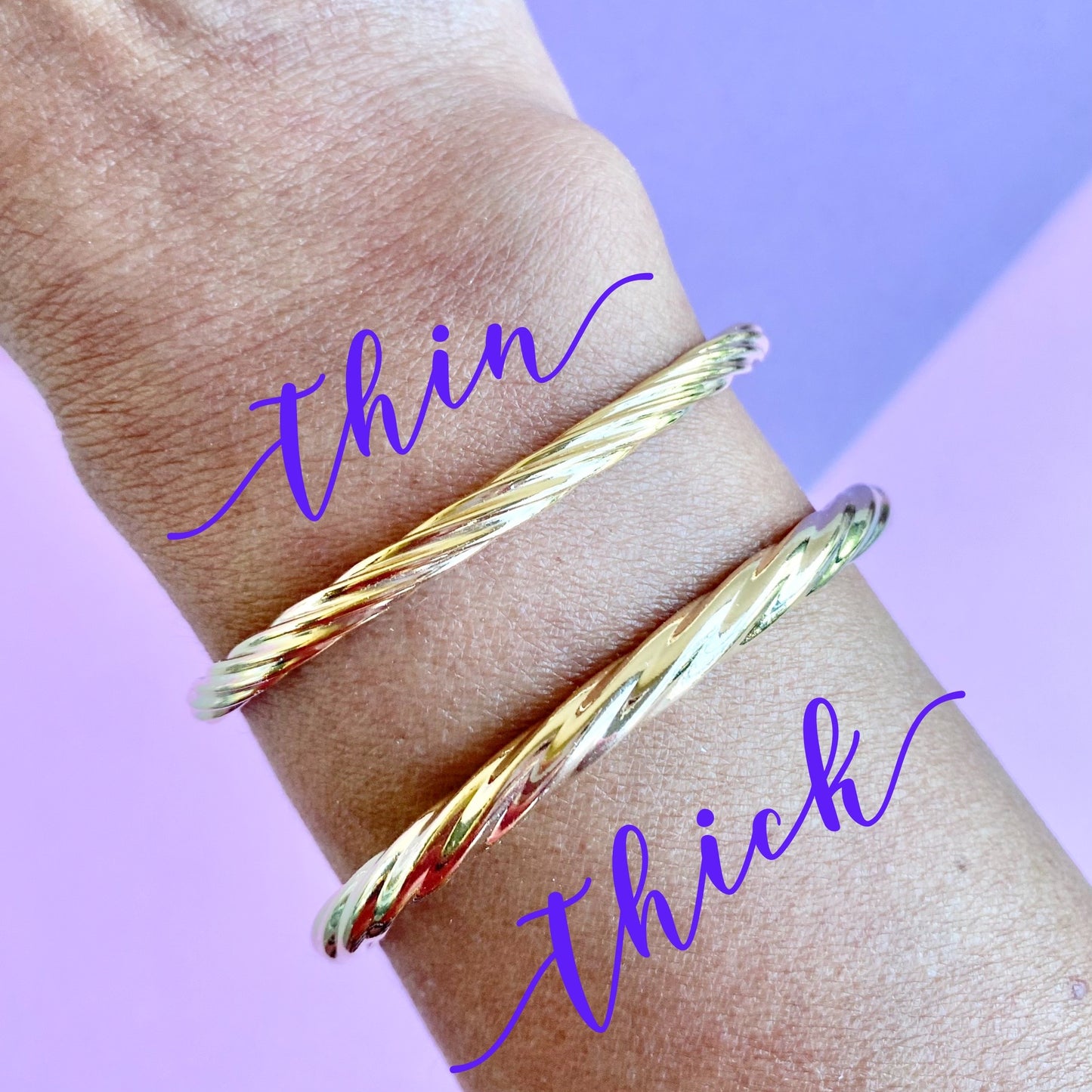 18K Gold/Rhodium Filled Thick Twirled Open Bangle