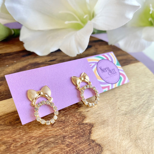 Bow With CZ Stones Stud Earrings