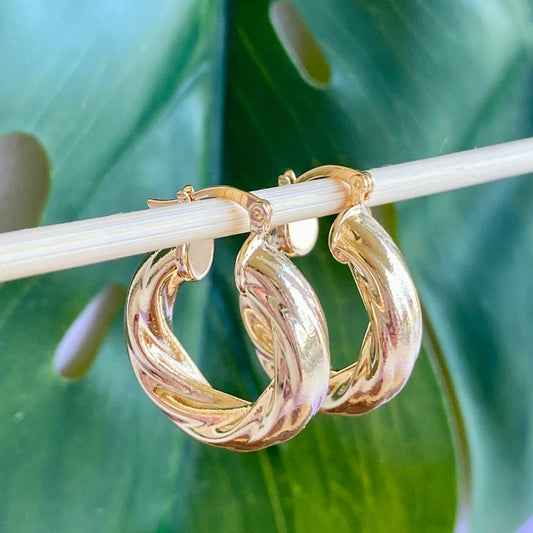 18K Gold Filled Twisted Hoop Lever Back Earrings