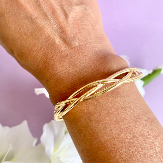 18K Gold Filled Twisted Open Bangle