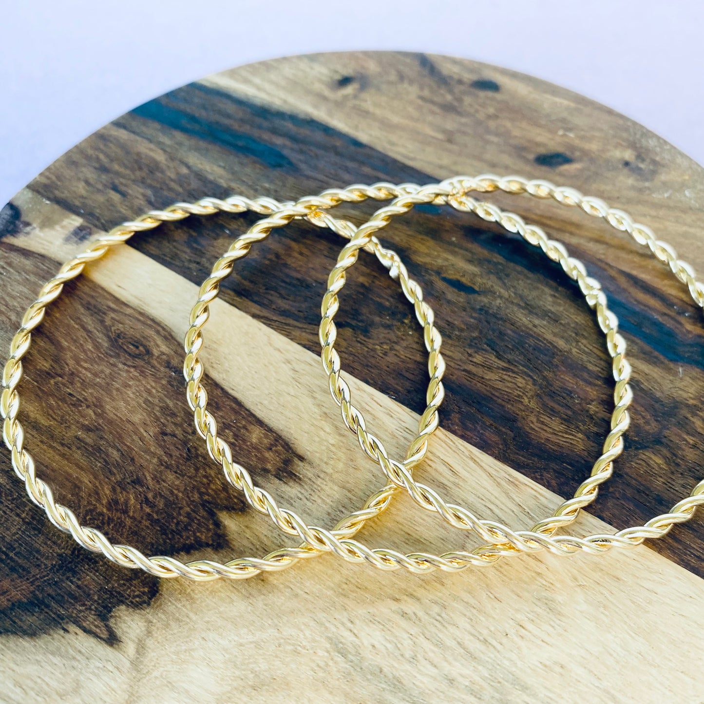 18K Gold Filled Thin Twisted Closed Bangles (Set of 3)