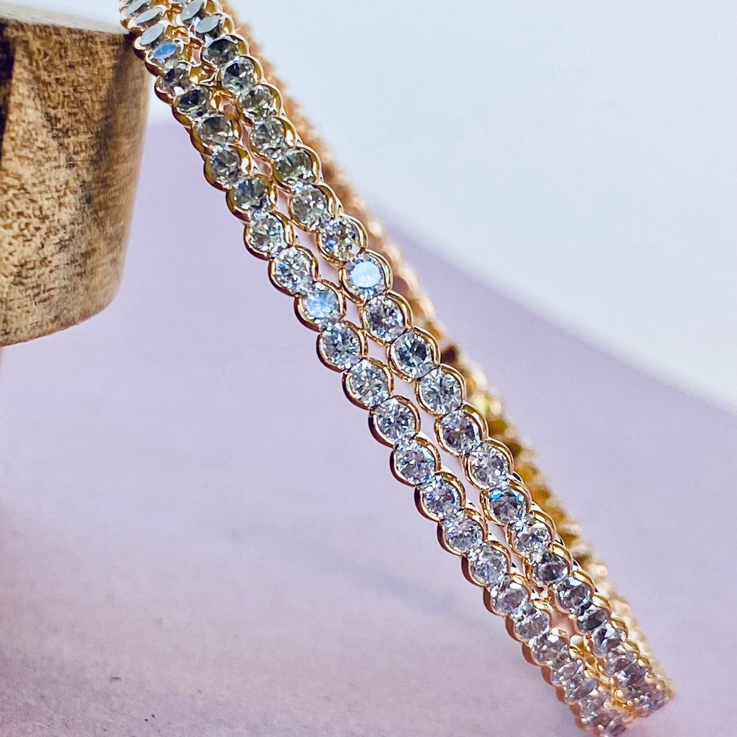 18K Gold Filled CZ Paved Stone Bangle Bracelet