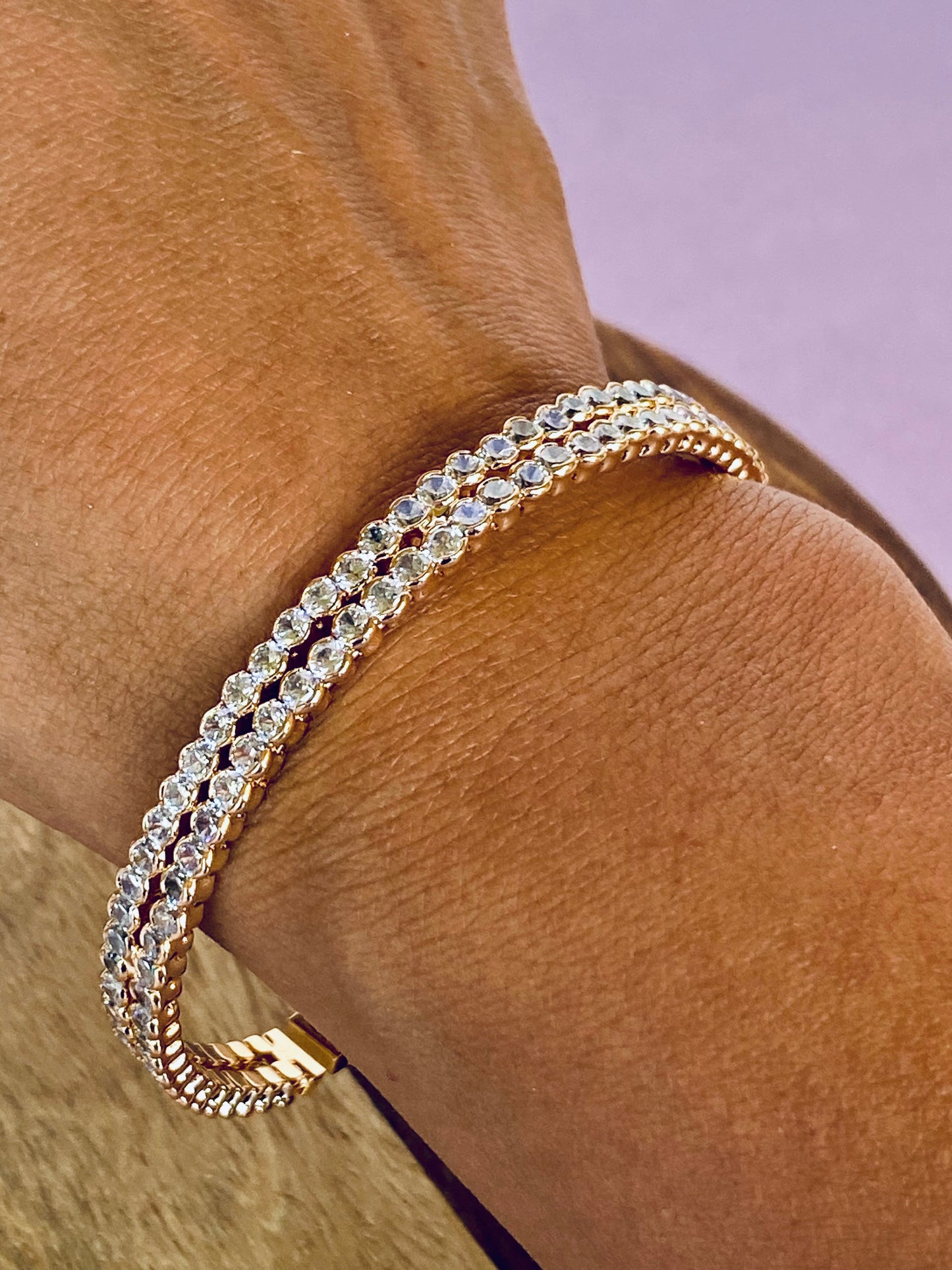 18K Gold Filled CZ Paved Stone Bangle Bracelet